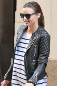 Miranda Kerr Balenciaga Quilted Motorcycle Jacket