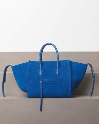 celine blue suede handbag trapeze  