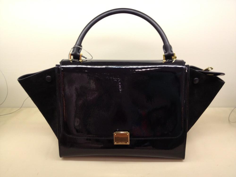 celine black patent leather handbag  
