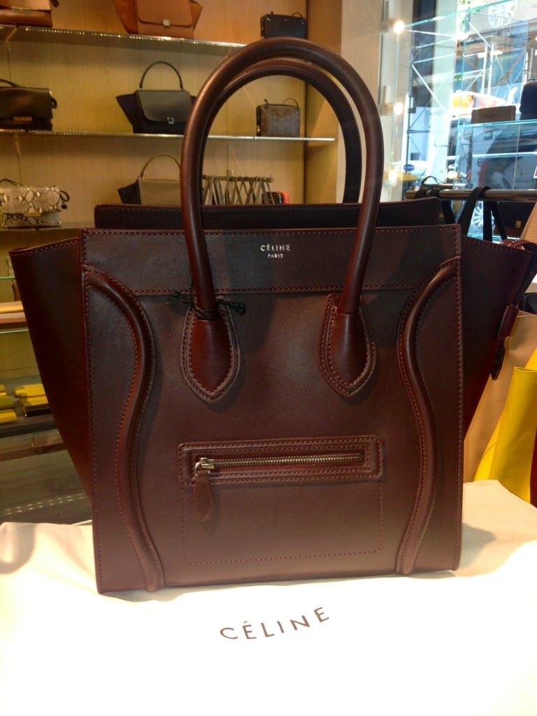 celine burgundy leather handbag luggage  