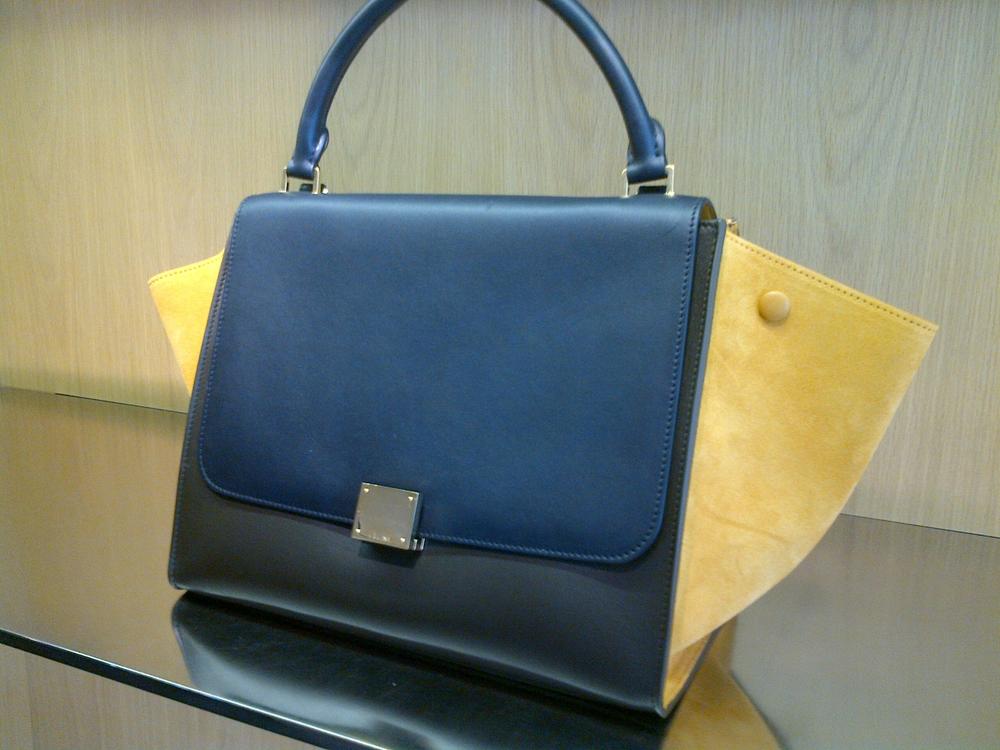 celine blue suede handbag trapeze  