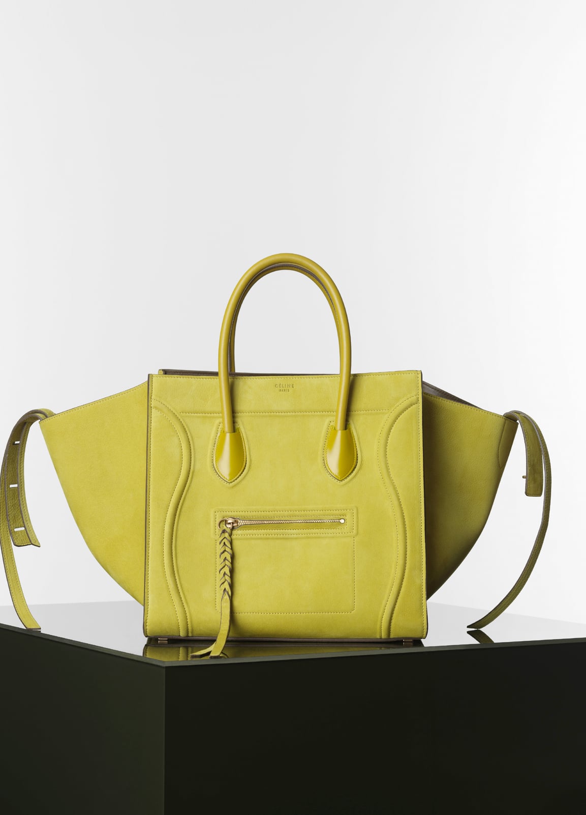 celine yellow leather handbag luggage phantom  