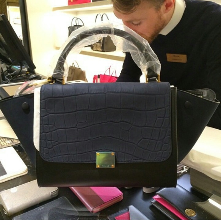 celine navy leather handbag trapeze  