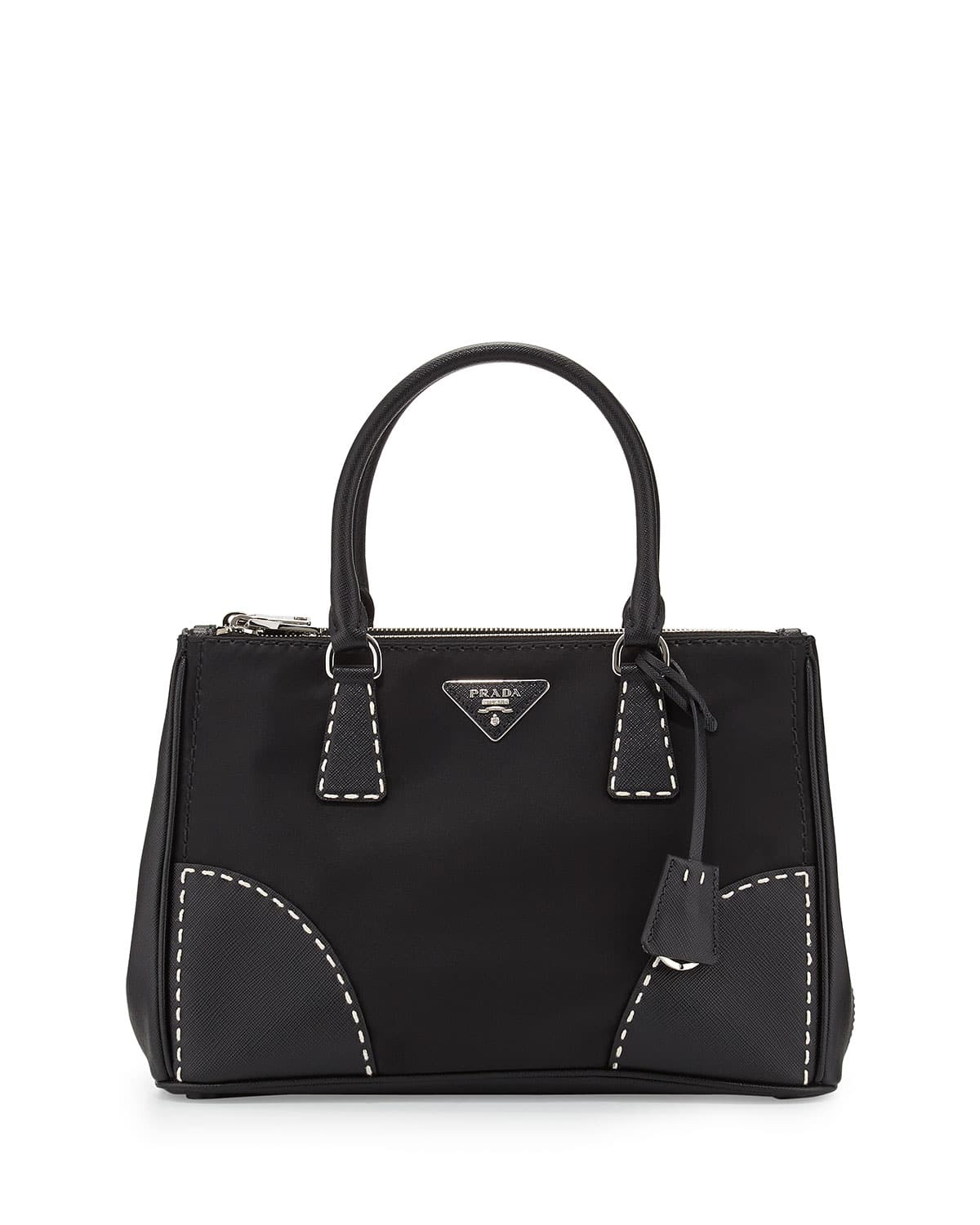 big black leather prada tote handbag