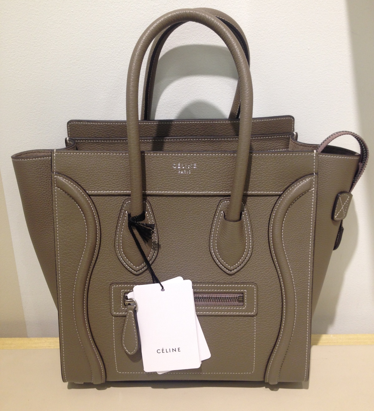 Celine Taupe Pebbled Leather Small Phantom Luggage Tote Bag