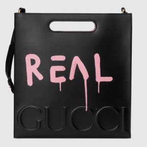 Gucci Black/Pink GucciGhost Leather Tote Medium Bag