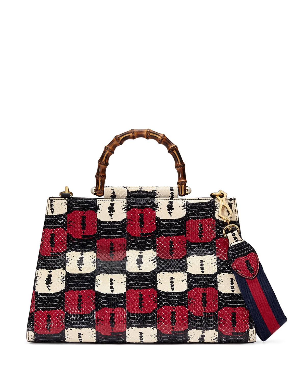 Gucci Blue/White/Red Snake Print Nymphea Medium Bamboo-Handle Tote Bag