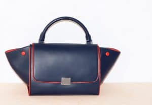 Celine Navy with Red Piping Small Trapeze Bag