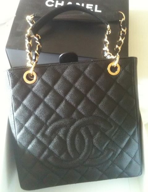 Chanel Black Quilted Caviar Leather XL Petite Shopping Tote Chanel