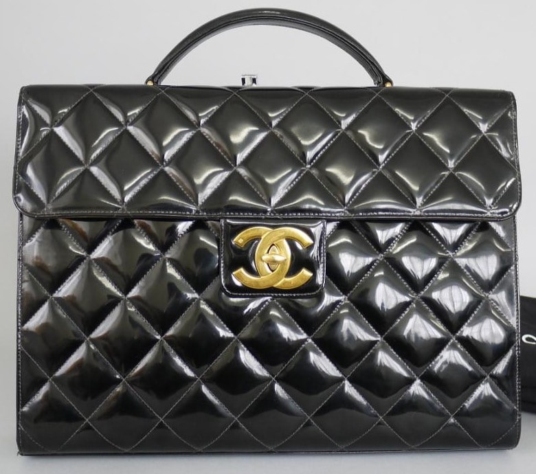 1990's Vintage Chanel Iconic Black Patent Hard Case Bag at 1stDibs