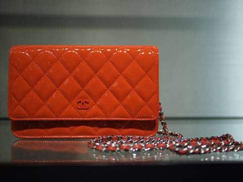 Chanel Lambskin Wallet On Chain WOC Red Orange