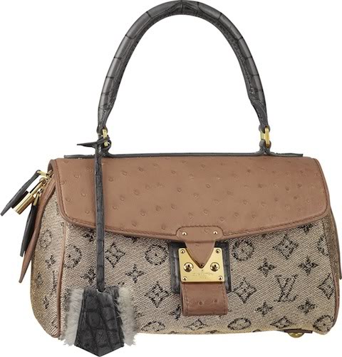 LOUIS VUITTON Exotic Ostrich & Suede LV Monogram Logo Bag - Limited Edition  2004