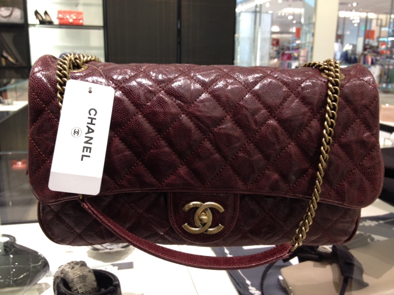 Chanel Flap Bag Quilted Sheepskin With Handle Burgundy