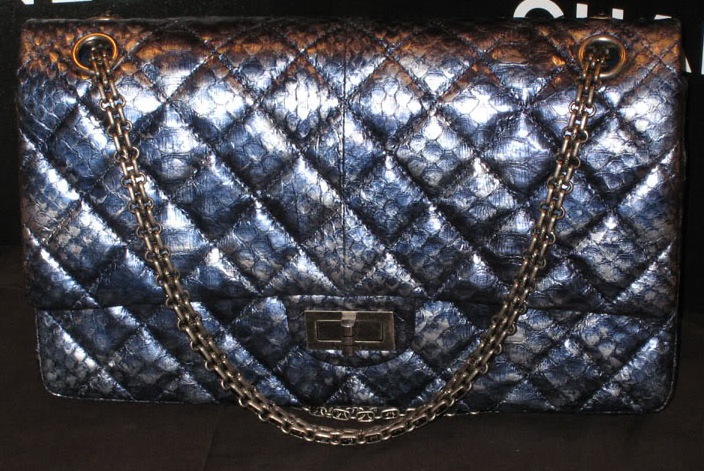 CHANEL Python Coco Handle Flap Light Blue 210783