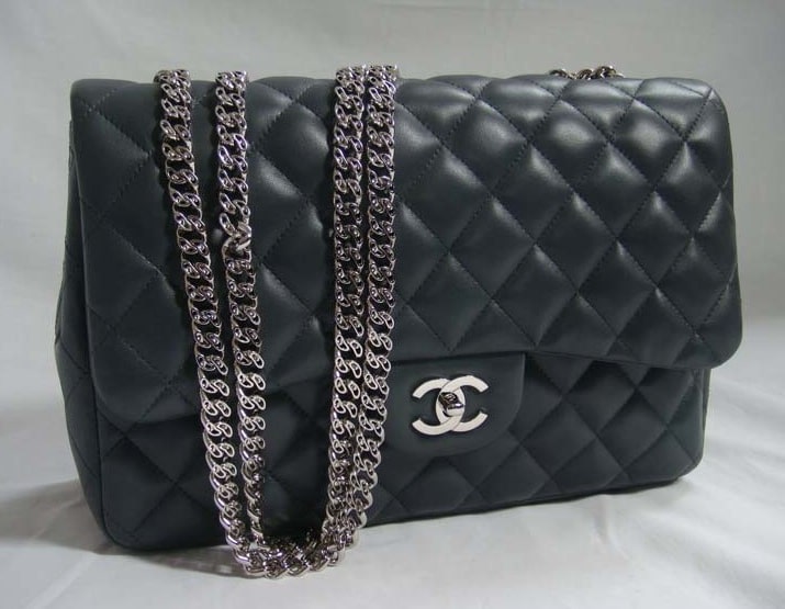 Chanel Grey Classic Flap With Bijoux Chain Jumbo Bag 2007