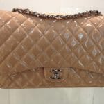 Chanel Beige Patent Classic Flap Maxi Bag 2013