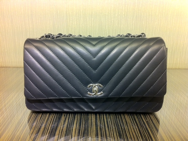 Navy Blue Chanel Chevron Flap Bag