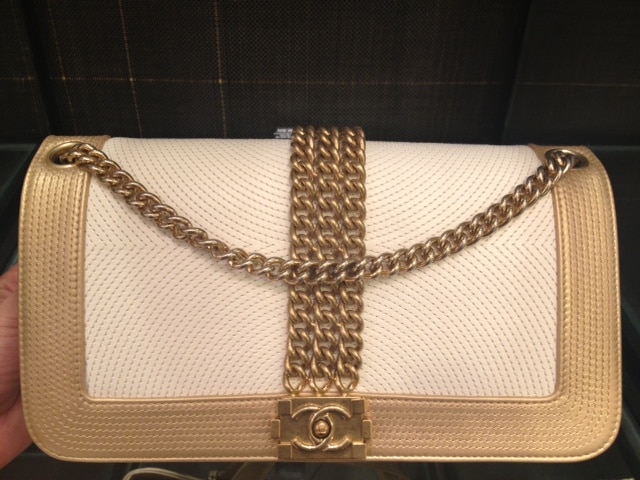 Chanel Cream Calfskin Chateau Versailles Old Medium Boy Bag Gold Hardware, 2013 (Like New)