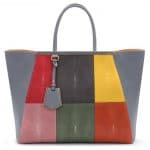 Fendi Grey Multicolor Patchwork Shagreen 2Jours Bag