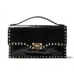 Valentino Black Crocodile Rockstud Envelope Clutch Bag