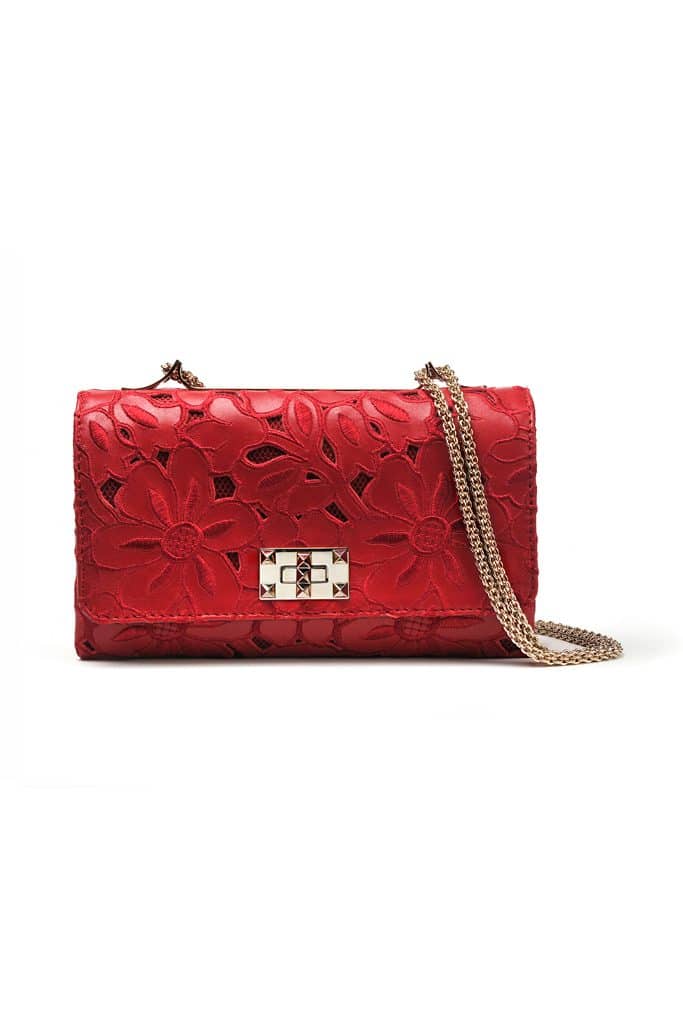 Valentino Red Leather Lace Crossbody Bag