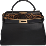 Fendi Black Leopard-Lined Peekaboo Large Bag