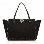 Valentino Black Denim Rockstud Shopper Tote Medium Bag