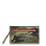 Valentino Dark Green Rockstud Flap Clutch Bag