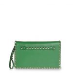 Valentino Green Rockstud Flap Clutch Bag