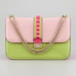 Valentino Light Pink/Green Glam Lock Flap Medium Bag