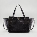 Valentino Black Crystal Covered Rockstud Shopper Tote Medium Bag