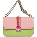Valentino Pale Pink-Multi Colorblocked Rockstud Flap Medium Bag