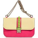 Valentino Pale Yellow-Multi Colorblocked Rockstud Flap Medium Bag