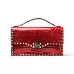 Valentino Red Crocodile Rockstud Envelope Clutch Bag