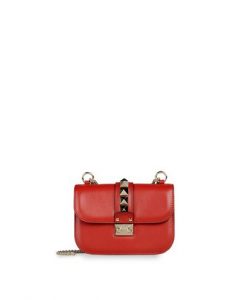 Valentino Red Platinum Studs Rockstud Flap Small Bag