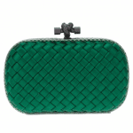 Bottega Veneta Green Satin Knot Clutch Bag