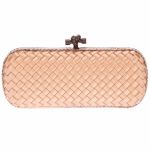 Bottega Veneta Rose Pink Intrecciato Silk Stretch Knot Clutch Bag