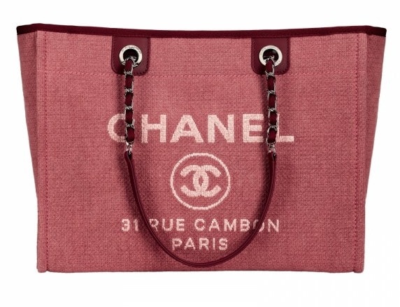 CHANEL Canvas Large Deauville Tote Red 140370