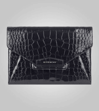 Givenchy Antigona Croc Print Envelope Clutch Black - THE PURSE AFFAIR