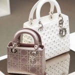 Dior Nude Satin Swarovski Micro / White Studded Medium Lady Dior Bag