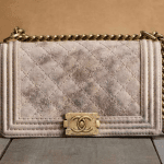 Chanel Beige/Gold Metallic Suede Boy Chanel Quilted Bag
