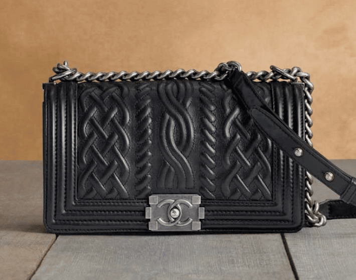 Chanel Black Cable Knit Embossed Boy Chanel Celtic Flap Medium Bag