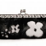 Prada Black Fur Floral Clutch Bag