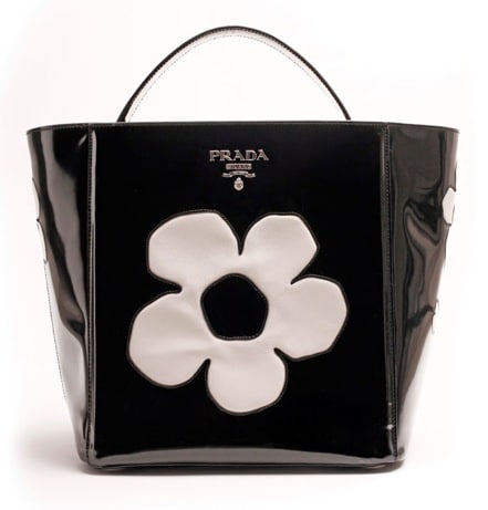 Prada Black Patent Floral Gardner's Tote Bag