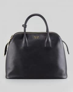 Prada Black Saffiano Cuir Triple-Zip Dome Tote Bag
