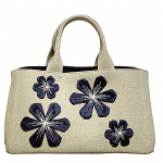 Prada Blue Mistollino Floral Gardner's Tote Bag