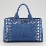 Prada Blue Studded Denim Gardener's Tote Bag