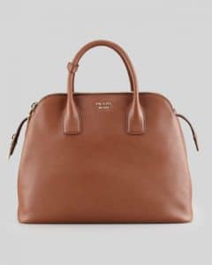 Prada Brown Saffiano Cuir Triple-Zip Dome Tote Bag