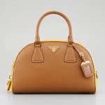 Prada Brown/Yellow Saffiano Lux Bi-Color Bowler Bag