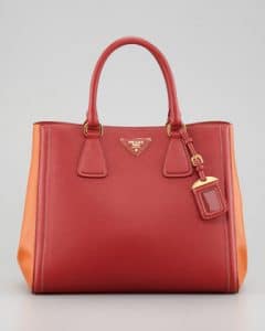 Prada Fuocco/Papaya Saffiano Bi-color Tote Bag